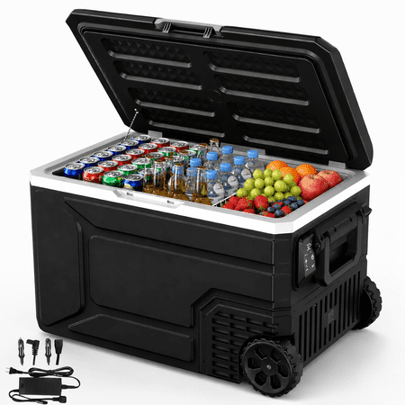 Auseo 68 Quart Portable Car Refrigerator , 12V/24V DC & 110-240V AC, Fast Cooling to -4°F, Energy Efficient Car Fridge Freezer for RV, Camping, Road Trips, Home Use, Black