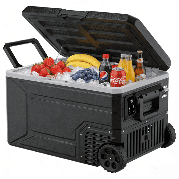 Auseo 68 Quart Portable Car Refrigerator , 12V/24V DC & 110-240V AC, Fast Cooling to -4°F, Energy Efficient Car Fridge Freezer for RV, Camping, Road Trips, Home Use, Black