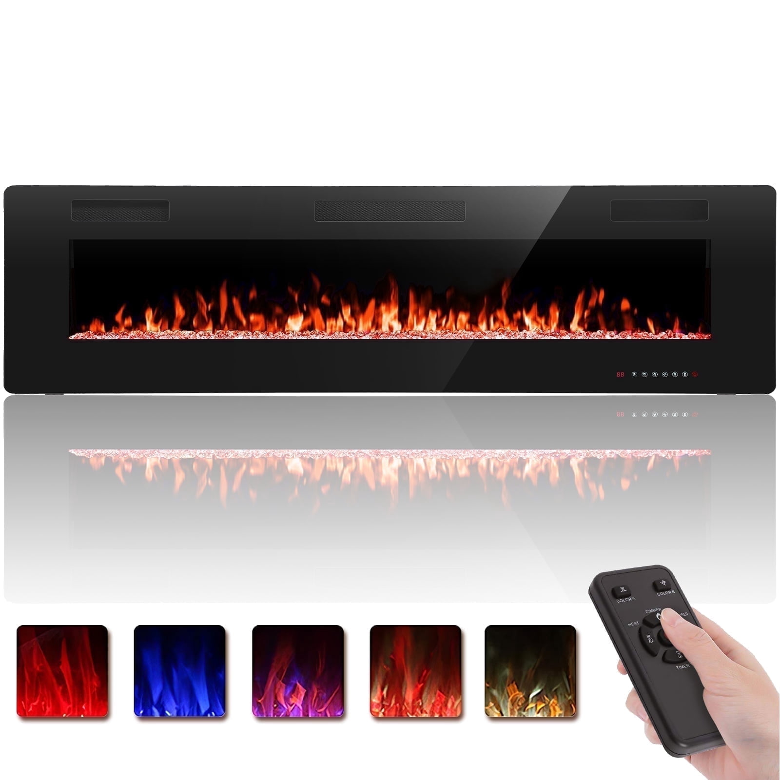 Fireplace Timer Auseo 68'' Wall Mounted Electric Fireplace, LED, Touch Screen, Timer ...