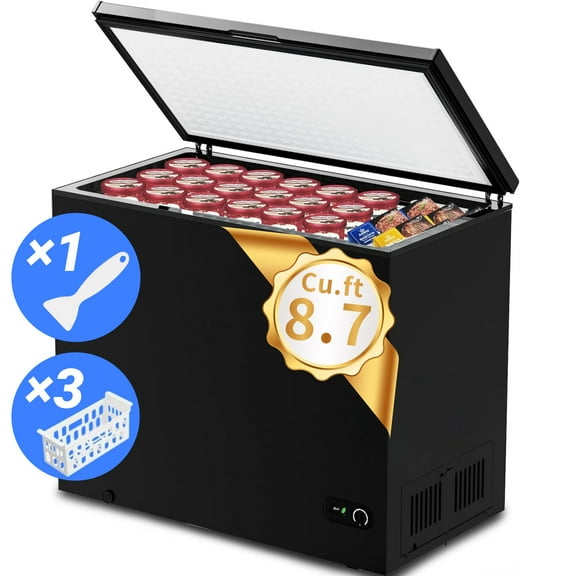 Auseo 8.7 cu. ft. Chest Deep Freezer with Adjustable Temperature, Free Standing Top Open Door Compact Freezer with 3 Removable Basket for Kitchen, Home, Bar, Garage, Office