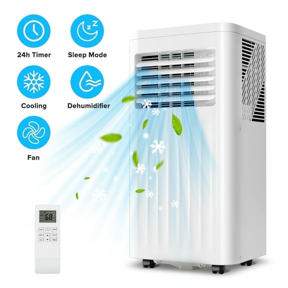 Auseo Portable Air Conditioner 8000 BTU Ashrae, Covers up to 350 Sq. Ft.,3-in-1 with Dehumidifier/Fan/Sleep Modes, Remote Control, 24-Hour Timer
