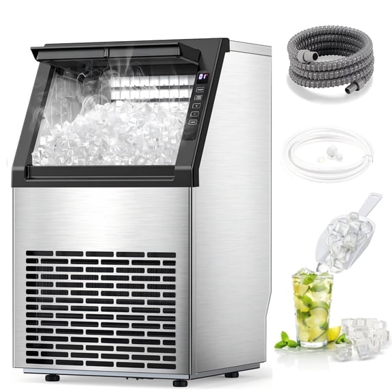 Auseo 80Lbs/24H Commercial Ice Maker,Freestanding/Built-in Ice Maker Machine with 20 lb Storage Bin for Home, Restaurant,Stainless Steel