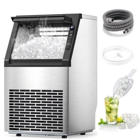Auseo Commercial Ice Maker 80Lbs/24H,Freestanding/Built-in Ice Machine with 28 lb Storage Bin in Silver,Stainless Steel
