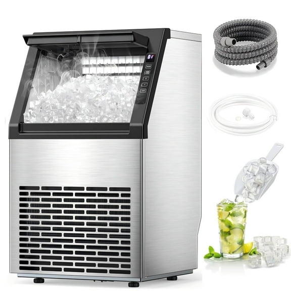 Auseo 80Lbs/24H Commercial Ice Maker,Freestanding/Built-in Ice Maker Machine with 20 lb Storage Bin for Home, Restaurant,Stainless Steel