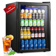 Auseo 100-Can Beverage Refrigerator with Double Glass Door, Energy Efficient Wine Cooler Mini Fridge, Air Cooled Frost Free for Home/Office/Bar