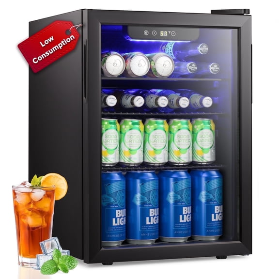 Auseo 100-Can Beverage Refrigerator with Double Glass Door, Energy Efficient Wine Cooler Mini Fridge, Air Cooled Frost Free for Home/Office/Bar
