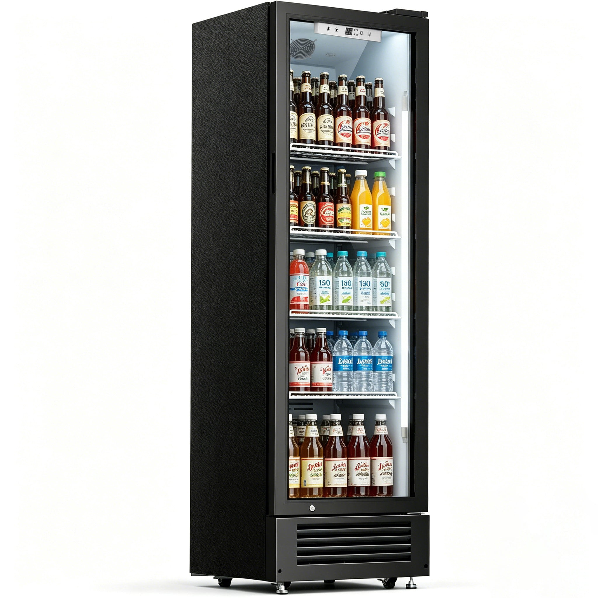 Auseo 9 Cu.Ft Commercial Refrigerator, Double-Tempered Glass Door Beverage Fridge with Wheels, Low-Noise Outdoor Drink Cooler for Bar, Office, Restaurant or Home