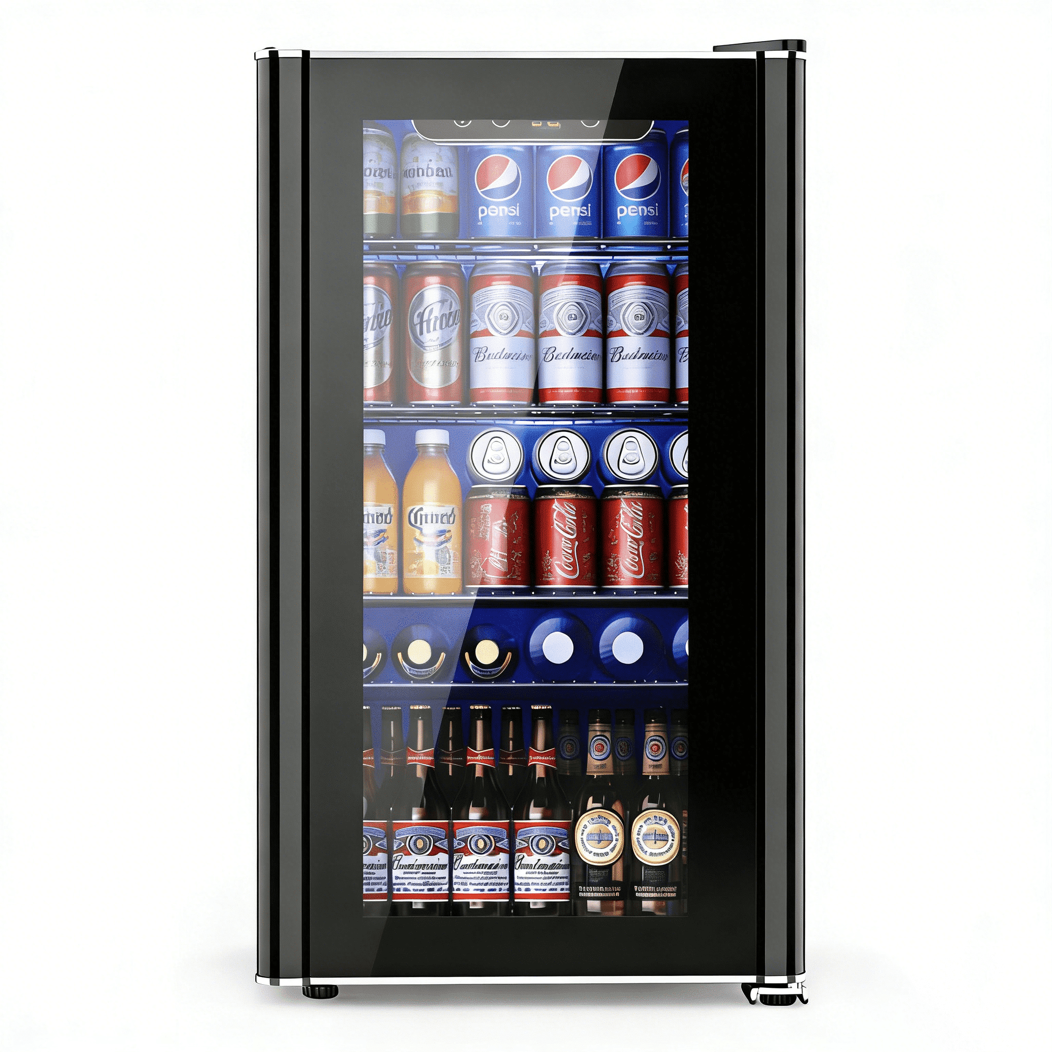 Auseo 130 Can Beverage Refrigerator, Mini Fridge with Glass Door and Digital Touch Screen, Adjustable Drink Cooler for Office/Kitchen/Bar