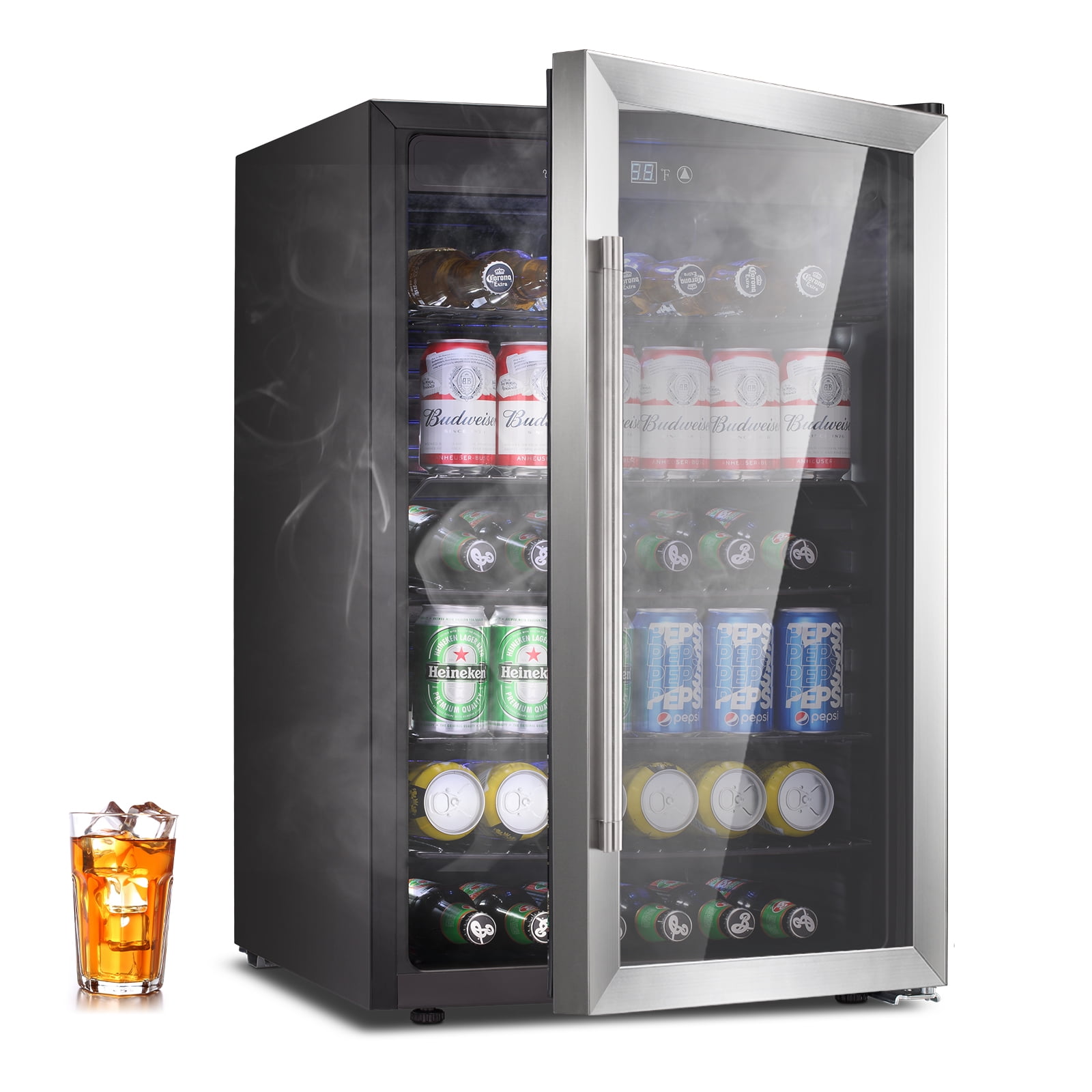 Auseo Beverage Refrigerator Cooler 145 Can Mini Fridge Glass Door for Soda Beer or Wine Small Drink Dispenser Clear Front Door for Home Office or