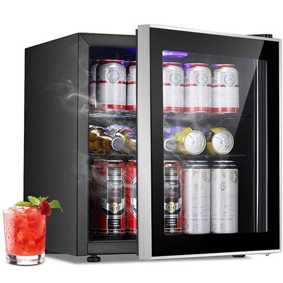 Auseo Beverage Refrigerator and Cooler, 60 Can Mini Fridge with Glass Door, 1.6cu.ft, Mini Fridge for Bedroom, Office, Drink Cooler, Mini Drink Fridge, Skin Care Fridge