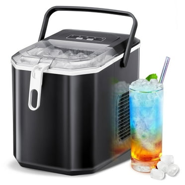 Auseo Bullet Ice Maker with Ice Basket/Scoop/Handle, Self-Cleaning, 9Pcs/6-12Min, 26Lbs/24H for Home/Office/Bar/Party, Black