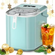 Auseo Portable Countertop Ice Maker, 26Lbs/24H, 9 Bullet-Shaped Ice in 8 Mins, with Handle/Ice Scoop/Ice Basket, for Home/Office/Bar/Party (Green)