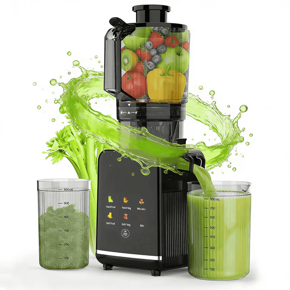 Auseo Cold Press Juicer, 4.4" Wide Feed Chute Juicer, 200W Slow Masticating Juicer Machine, High Juice Yield, Digital Touch Panel