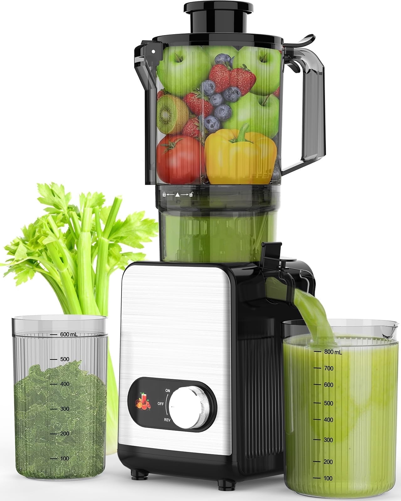 Auseo Cold Press Juicer Machine, 4.4" Wide Feed Chute Juice, Knob control, Slow Masticating juicer, Easy to Clean, High juice Yield