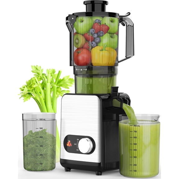 Auseo Cold Press Juicer Machine, 4.4" Wide Feed Chute Juice, Knob control, Slow Masticating juicer, Easy to Clean, High juice Yield