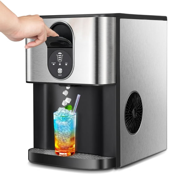 Auseo Ice Maker Countertop with Soft Chewable Ice, 44 Lbs/24H, Self-Cleaning, One-Click Operation for Home/Party(Silver)