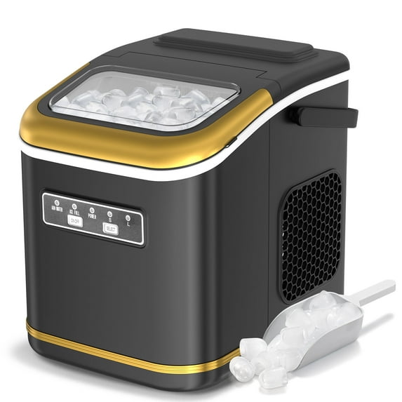 Auseo Countertop Ice Maker Machine with Handle, 26lbs in 24Hrs, 9 Ice Cubes Ready in 6-13 Mins, Auto-Cleaning Portable with Scoop Basket, for Home/Kitchen/Camping(Black)