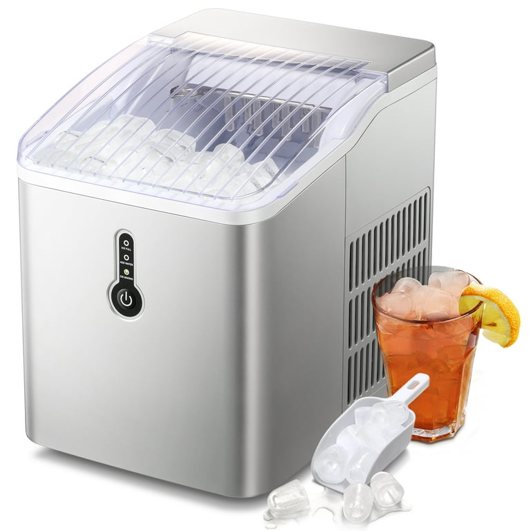 Auseo Countertop Ice Maker Machine, Portable Compact Ice Maker with Ice  Scoop&Ice Basket, 9 Pcs/8 Mins, 26LBS/24H, Bullet Ice, Self-Cleaning,  Home/Kitchen/Office/Bar, Silver 