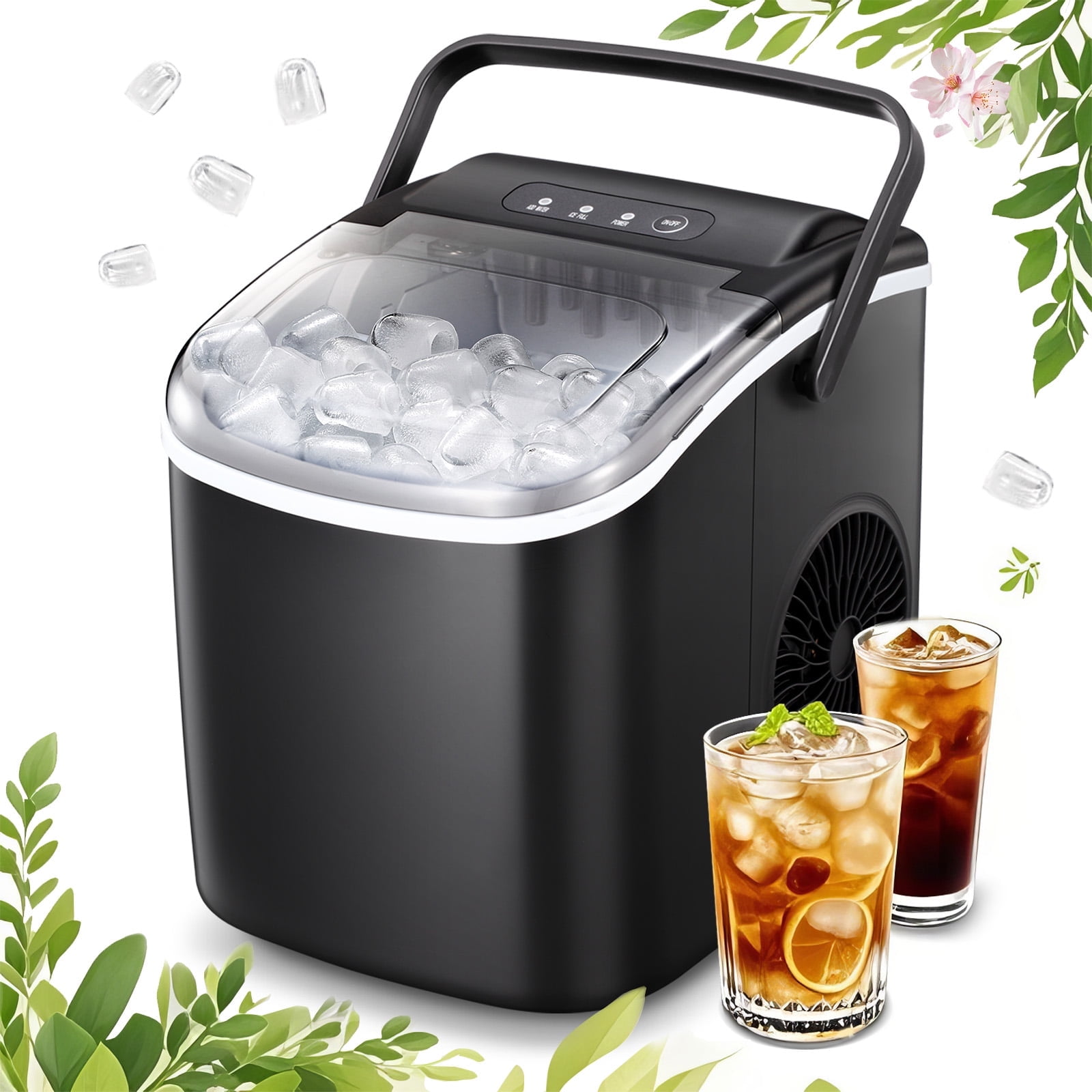 Black Portable Countertop Ice Maker with Self-Cleaning