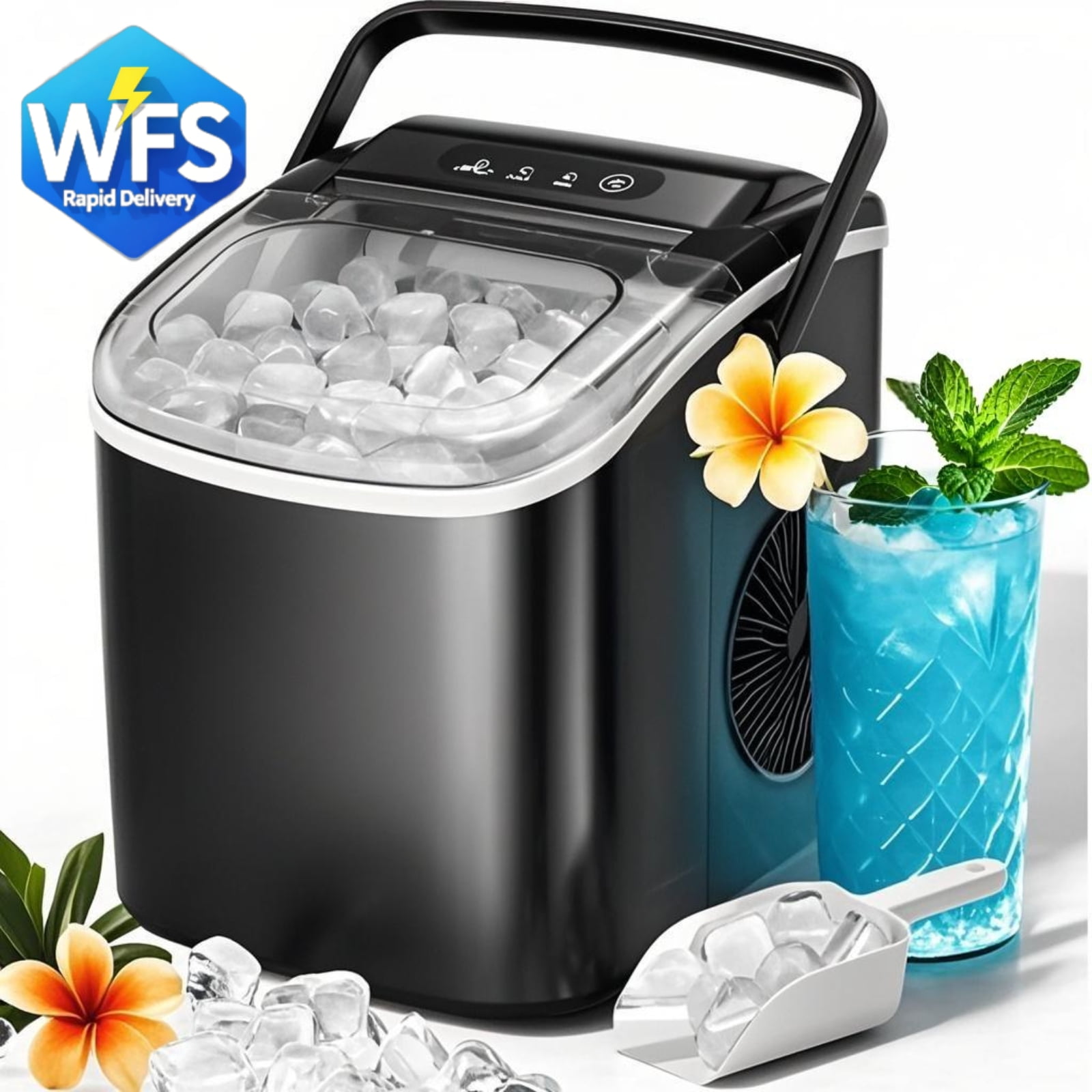 Black Portable Countertop Ice Maker with Self-Cleaning