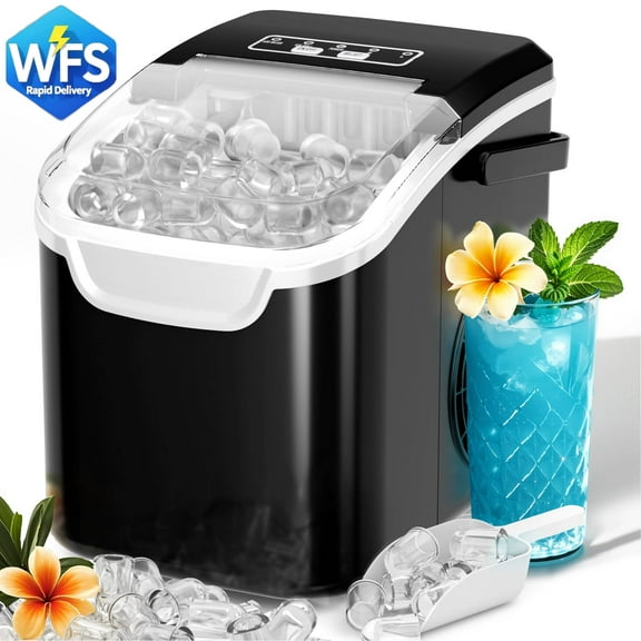 Auseo Countertop Ice Maker, 2 Sizes of Bullet Ice, 26Lbs/24H, 8 Ice Cubes in 6 Mins, Portable Ice Machine with Self-Cleaning for Home/Party/Travel/Camping (Black)