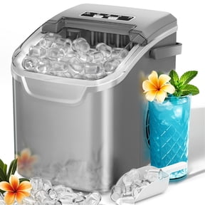Auseo Countertop Ice Maker, 2 Sizes of Bullet Ice, 26Lbs/24H, 8 Ice Cubes in 6 Mins, Portable Ice Machine with Self-Cleaning for Home/Party/Travel/Camping (Grey)