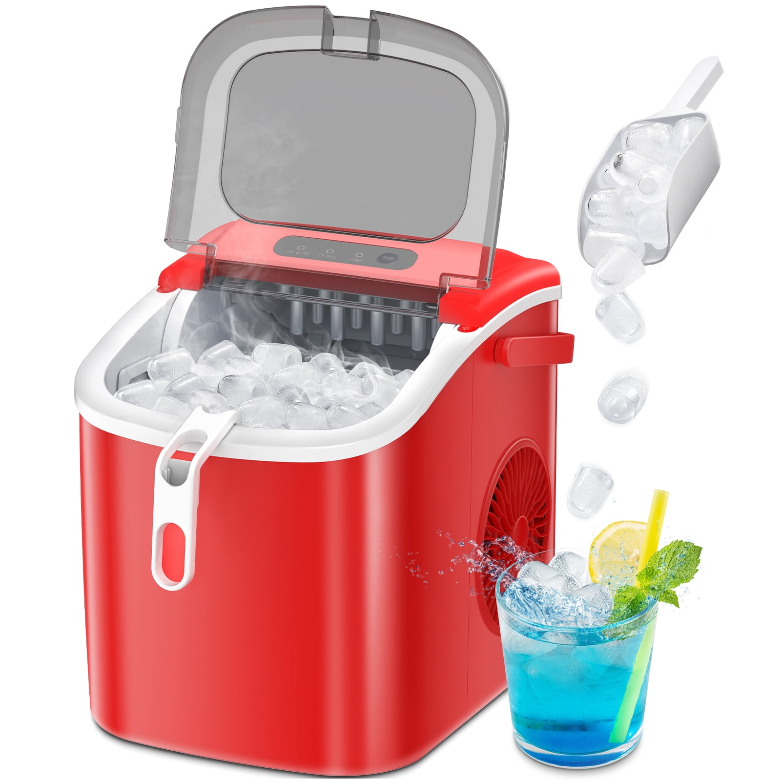 Auseo Countertop Ice Maker, Portable Ice Machine with Handle, 26Lbs/24H