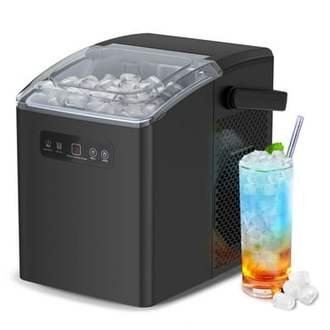 Auseo Countertop Portable Ice Maker, Self-Cleaning with Handle, Ice Scoop, 2 Sizes of Bullet Ice Cubes, for Home/Kitchen/Office-Black