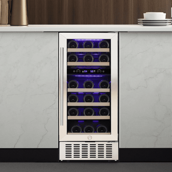 Auseo Dual Zone 28 Bottle Wine Cooler Refrigerator, Built-in Wine Fridge with Quiet Operation & LED Display,Wine Chiller for Home, Office or Bar