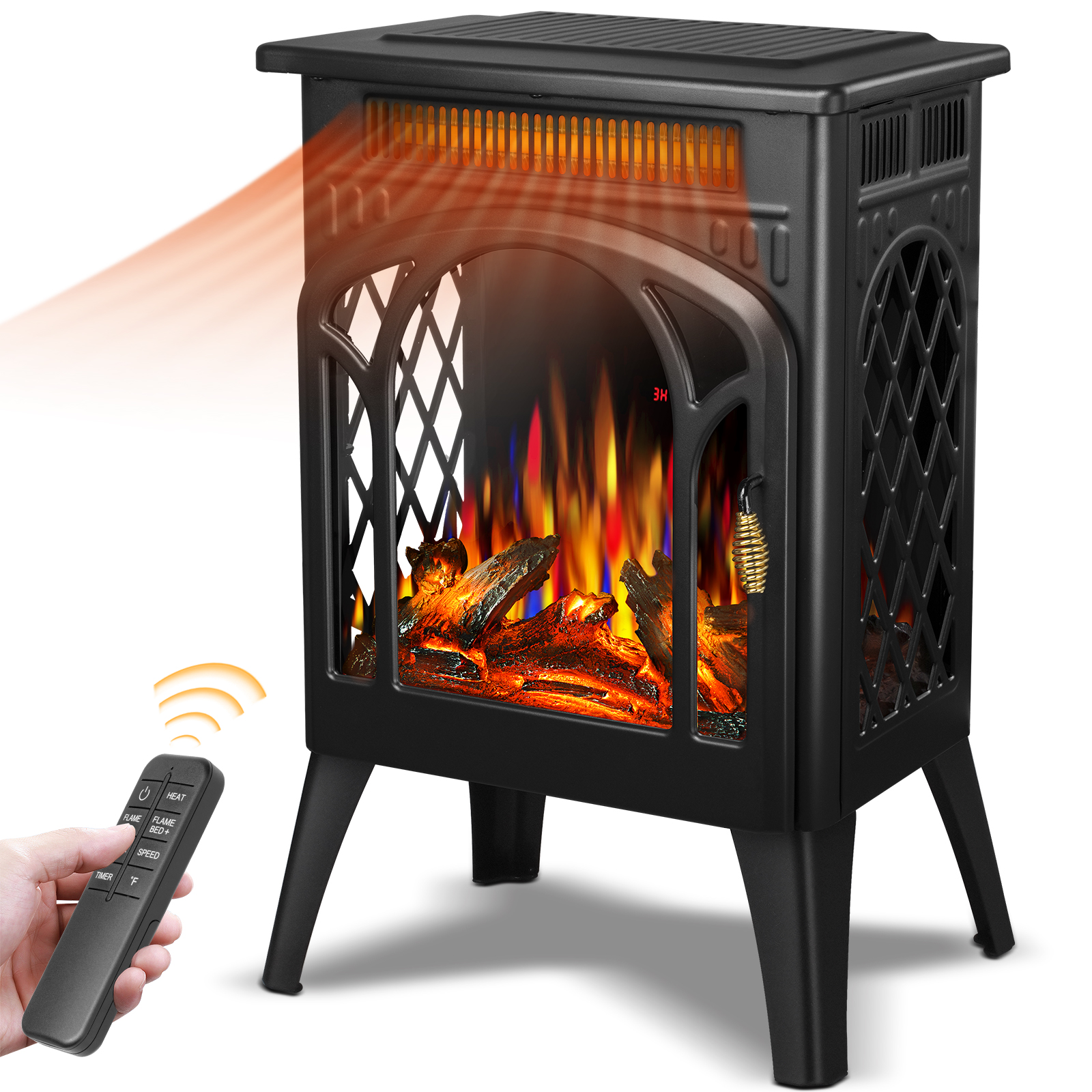 Auseo Electric Fireplace Heater 16'' with 3D Realistic Flame Effect, Remote  Control, Timer, Different Flame Color,2 Heating Modes 500W/1500W, Black -  Walmart.com