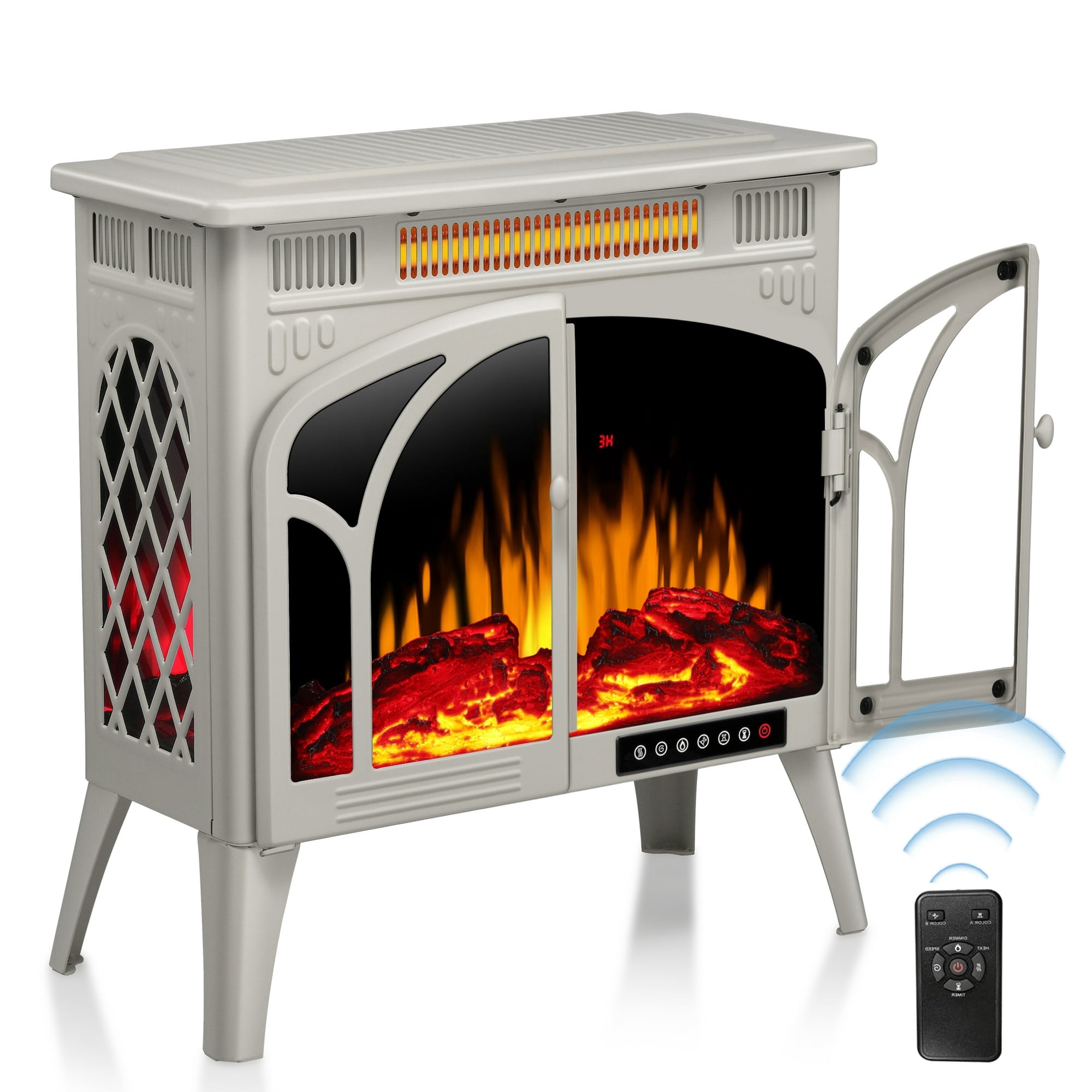 Auseo Electric Fireplace Heater 25'' with 3D Realistic Flame Effect, Freestanding  Fireplace with Remote Control,Timer, Different Flame Color,2 Heating Modes  500W/1500W,- Beige - Walmart.com