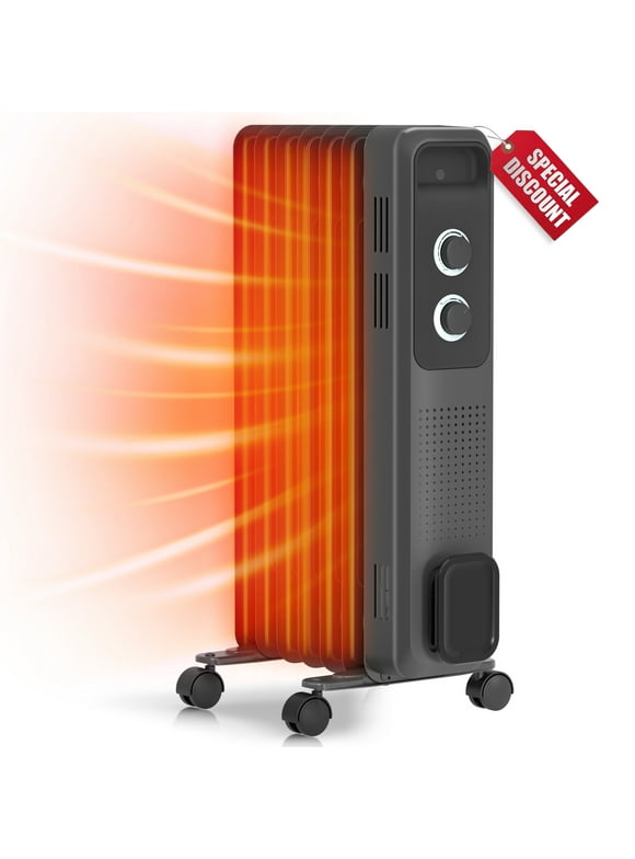 Auseo Electric Oil Filled Radiator Space Heater, Thermostat Room Radiant and Room Heater