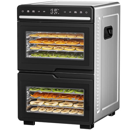 Auseo Food Dehydrator, 1100W Dehydrator Machine with Digital Pannel, Adjustable Temperature & 72H Timer, 2 Zone, 12 Trays for Fruits, Vegetables and Meat