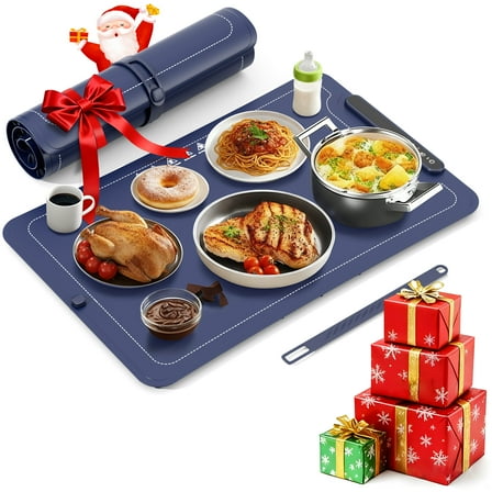 Auseo Electric Warming Tray, Portable Silicone Food Warming Mat, Warming Mat for Food for Buffets Party and Home Daily Use, 3 Level Temperature, 4 Hours Auto-Off, Easy to Clean, Blue