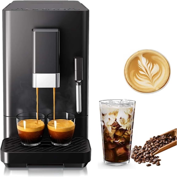 Auseo Automatic Coffee Machine with Grinder & 1.4L Water Tank, 20 Bar Coffee Maker with Milk Frother, Adjustable Grinding Coffee Machine for Cappuccino & Latte