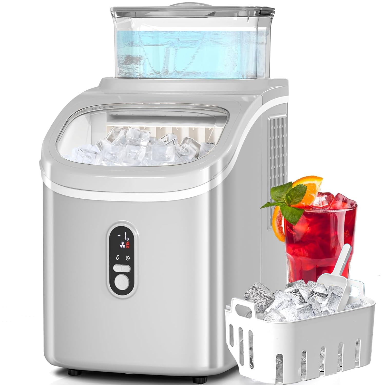 Auseo 45lbs/24H Ice Maker Countertop, 1.5+0.5L Large Water Tank, Cube ...