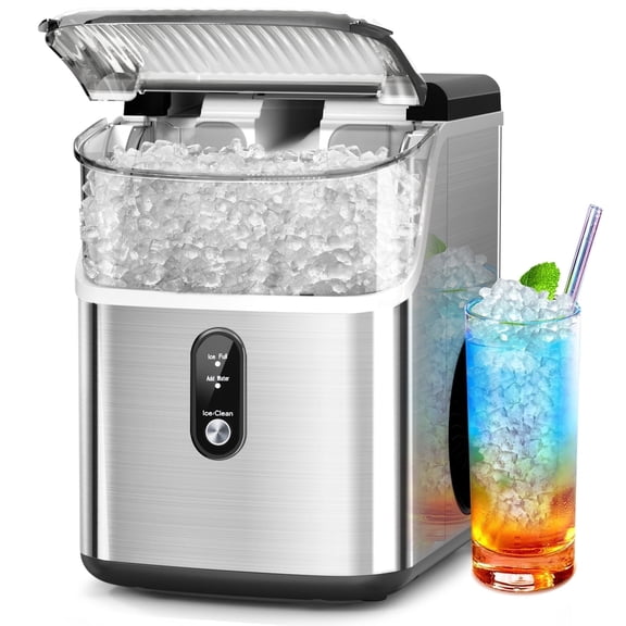 Auseo Nugget Ice Maker Countertop, Pebble Ice Maker Machine with 35lbs/24H Soft Ice, Self-Cleaning, for Home/Kitchen/Office (Silver)