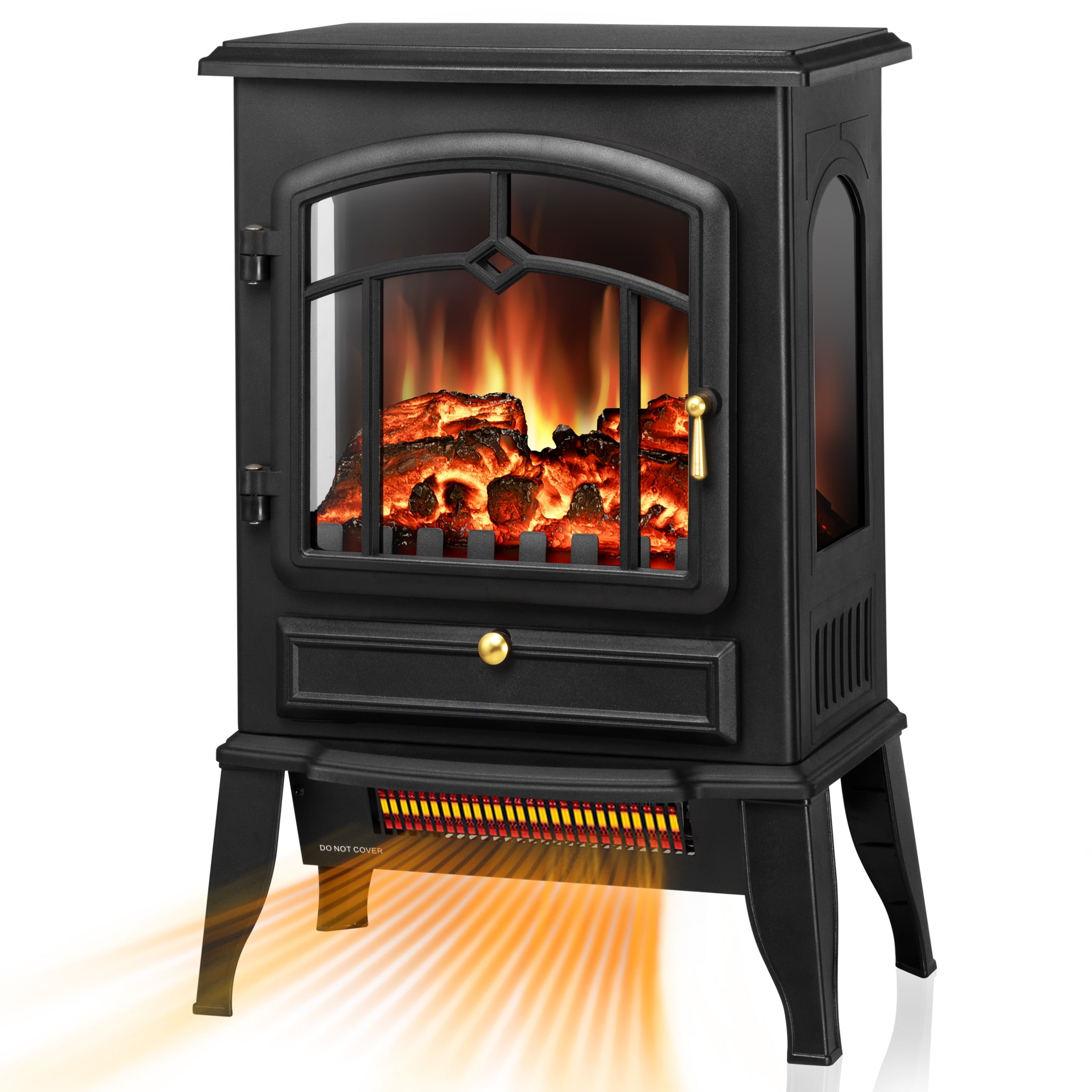 Black Steel Infrared Electric Wood Stove with Thermostat