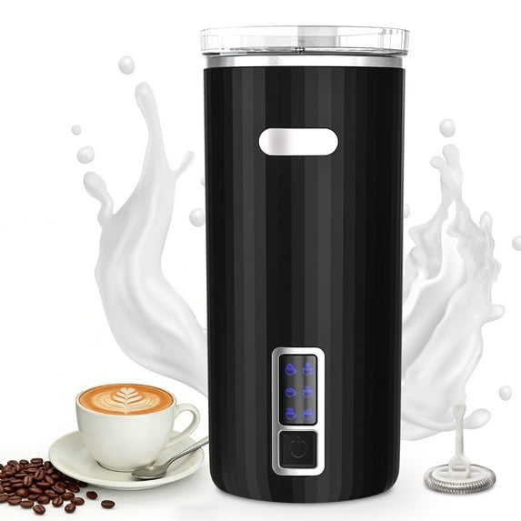 Auseo Milk Frother, 6-in-1 Electric Milk Steamer, Automatic Warm and Cold Foam Maker and Milk Warmer for Latte, Cappuccinos, Macchiato, Chocolate, Black