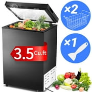Auseo Mini Freezer Chest 3.5 cu ft, Black Deep Freezer & Side Handle, Compact Freezer with 7 Gear Adjustable Temperature, Removable Storage Basket*2, Energy Saving