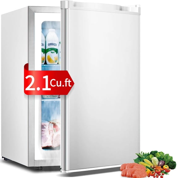 Auseo Mini Freezer Countertop, Energy Saving 2.1 Cu.ft, Single Door Compact Upright Freezer with Reversible Door for Home/Office/Kitchen-White