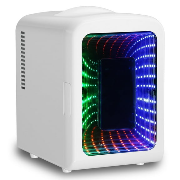 Auseo Light-up Mini Fridge Personal Retro, 4 Liter/6 Cans, Portable Cooler Refrigerator for Skincare, Drinks & Gaming Room, AC/DC Powered, White