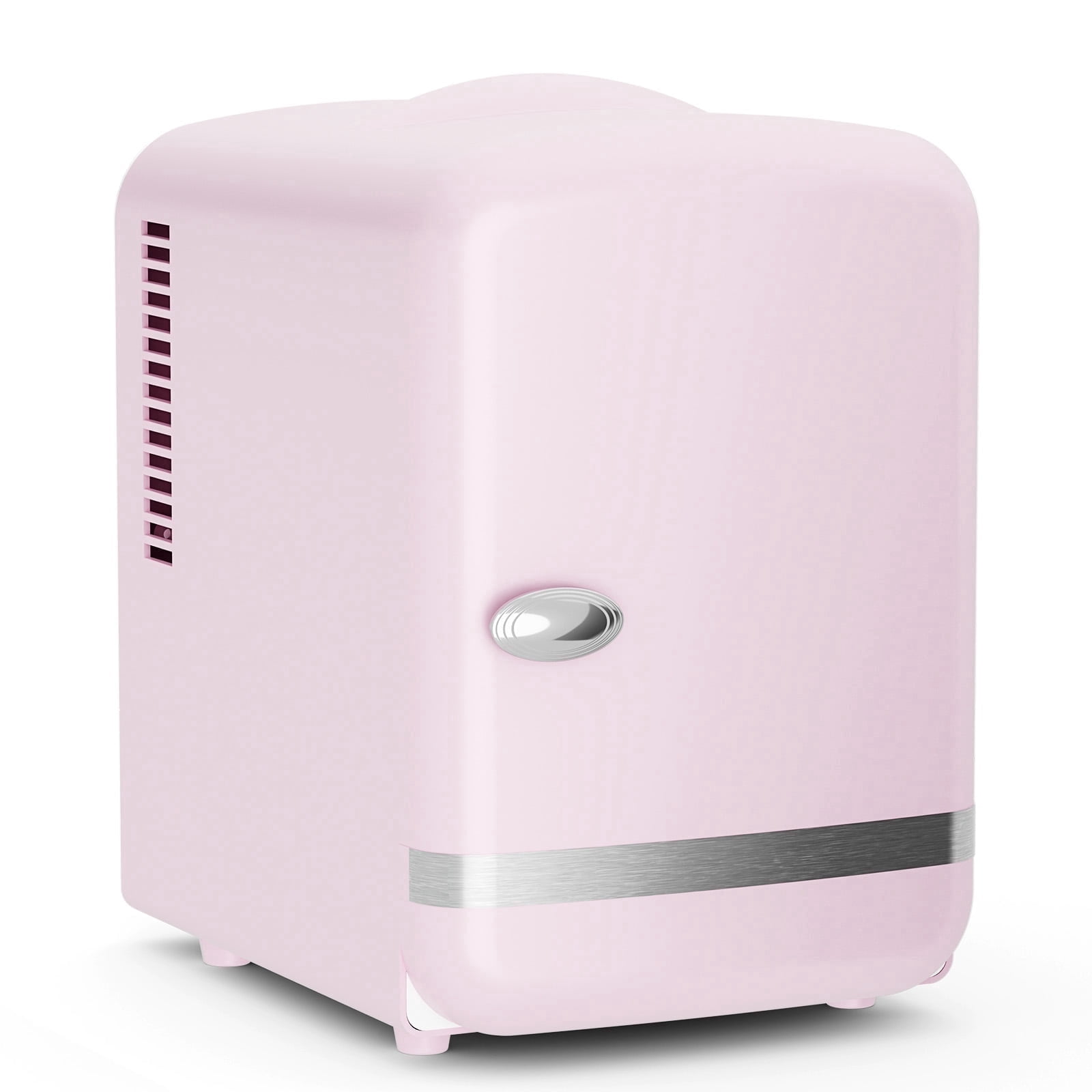 Auseo Mini Fridge Personal Beauty Refrigerator, 4 Liter, Includes Plugs for Home Outlet & DC Charger, Dorm, Bedroom, Table Top Beverage Cooler for Drinks, Soda, Wine - Pink
