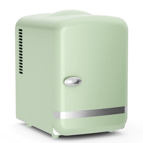 Auseo Mini Fridge Personal Beauty Refrigerator, 4 Liter, Includes Plugs for Home Outlet & DC Charger, Dorm, Bedroom, Table Top Beverage Cooler for Drinks, Soda, Wine - Green