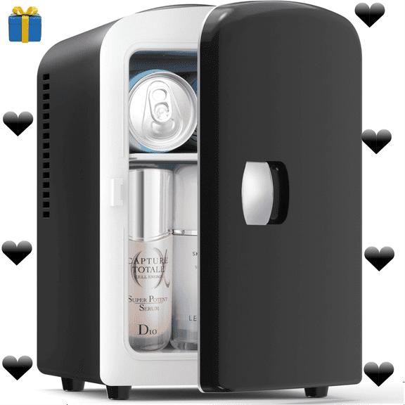 Auseo Mini Portable Fridge Personal, Countertop, 4L/6 Cans, Cooler Small Refrigerator, AC/DC, Option for Skincare, Makeup, Drinks, Dorm Room