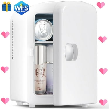 Auseo Mini Fridge Personal Beauty Refrigerator, Freon-Free & Eco Friendly, Includes Plugs for Home Outlet & DC Charger, Dorm Room, 4 Liter, White