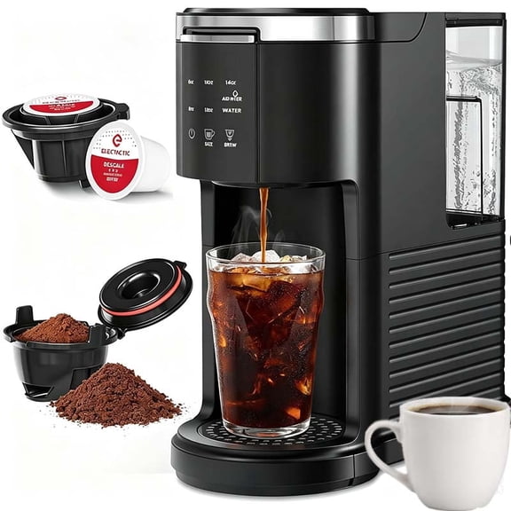 Auseo Single Serve Coffee Maker for Capsule & Ground Coffee,5 Brew Sizes (6-14 Oz), Hot & Iced Coffee, 40oz Removable Water Tank, for Home/Office
