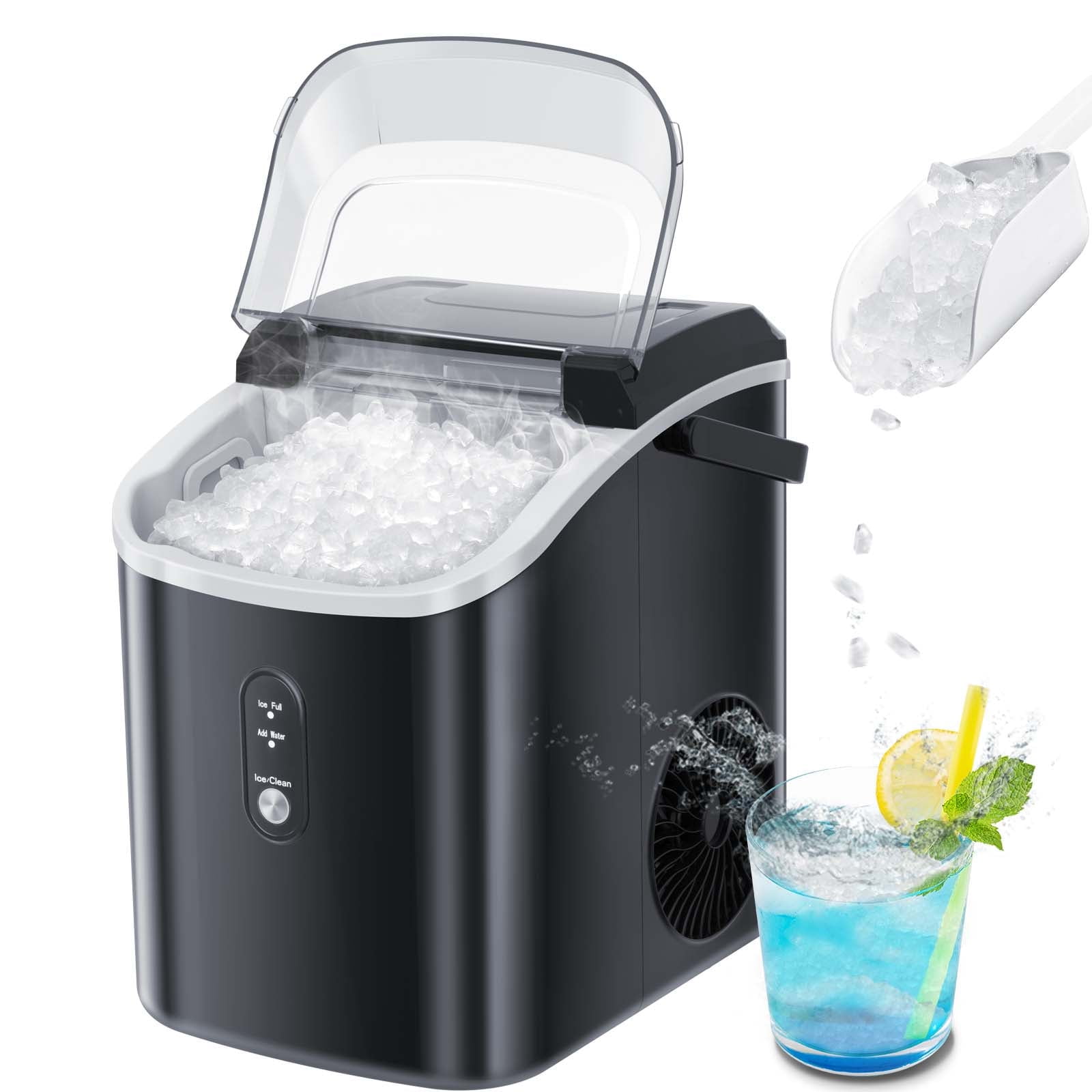 Auseo Nugget Ice Maker Countertop, 33lbs/24H, Self-Cleaning Function,  Portable Ice Machine for Home/Office/Party- (Black) 