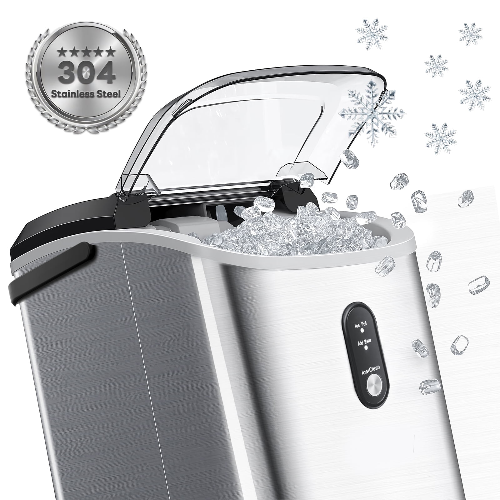 Auseo Nugget Ice Maker Countertop, 35Lbs/24H with Self-Cleaning, 6 Min/Round, for Home/Office/Bar, Stainless Steel-Silver