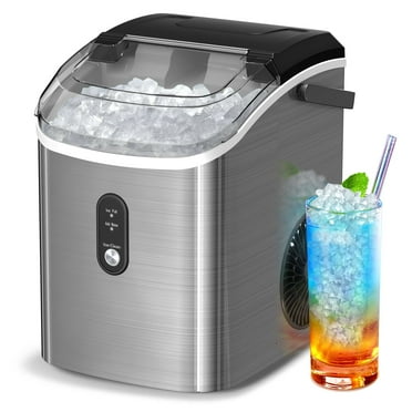Auseo Nugget Ice Maker Countertop, 35Lbs/24H with Self-Cleaning, 6 Min/Round, for Home/Office/Bar, Stainless Steel-Silver